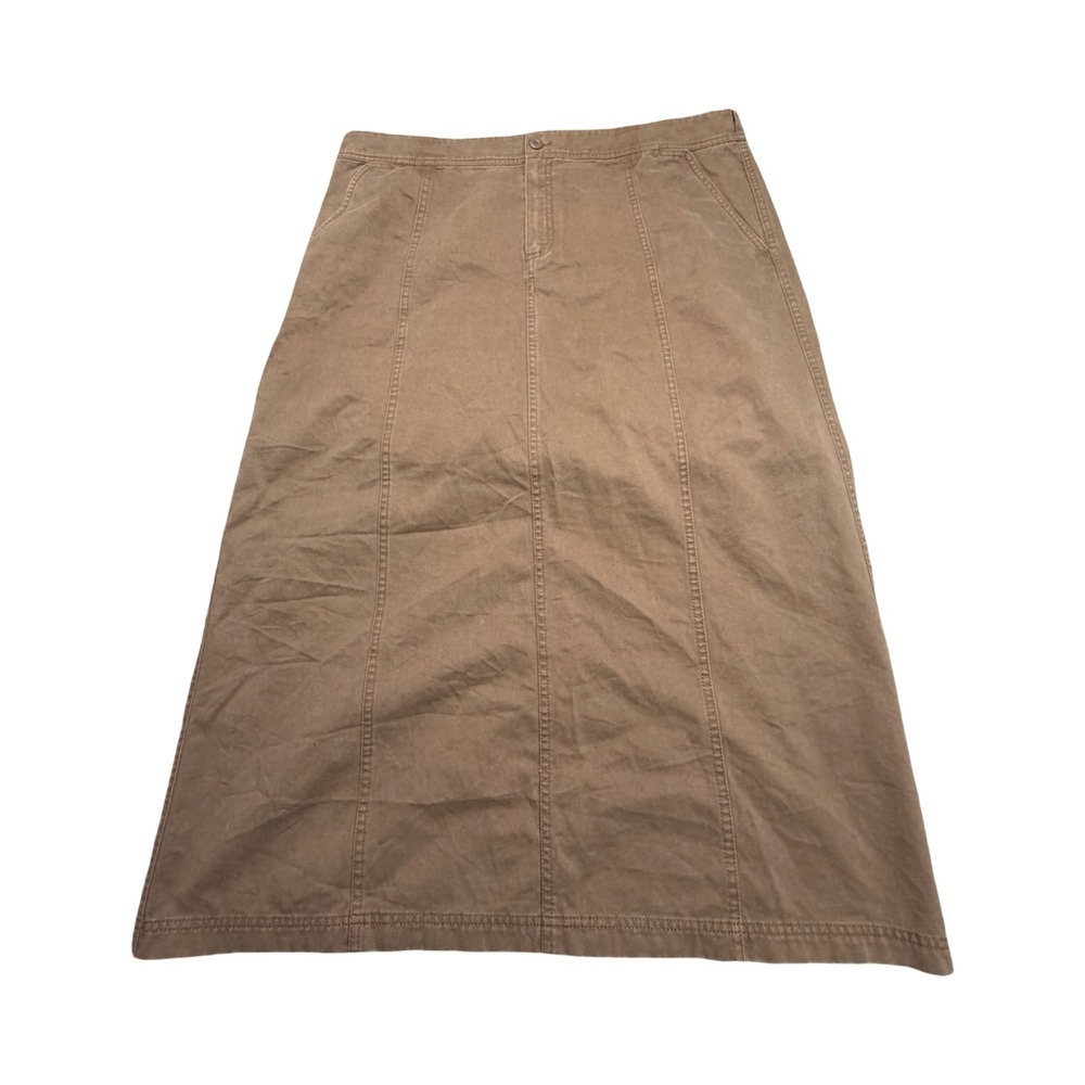 Eddie Bauer Maxi Skirt Womens 18 Brown Paneled A-Line Cotton Twill Workwear